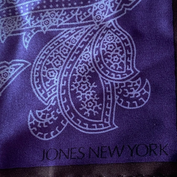 Jones New York Paisley Scarf 21” Square Purple Brown Orange Gold - Picture 3 of 10